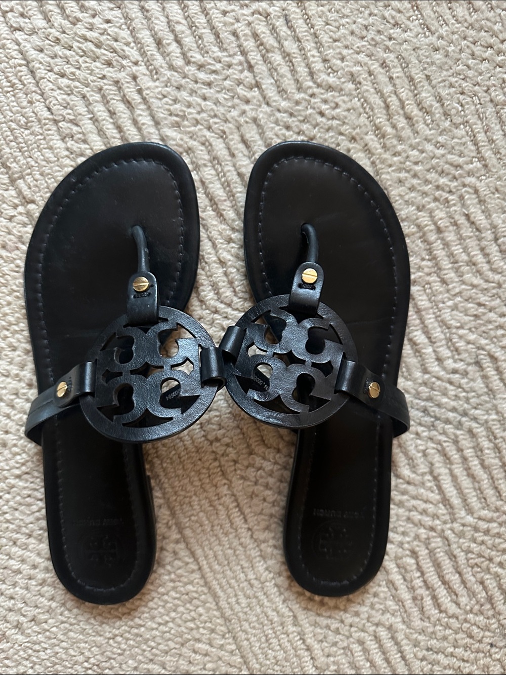 Tory Burch Black Logo Medallion Leather Sandals